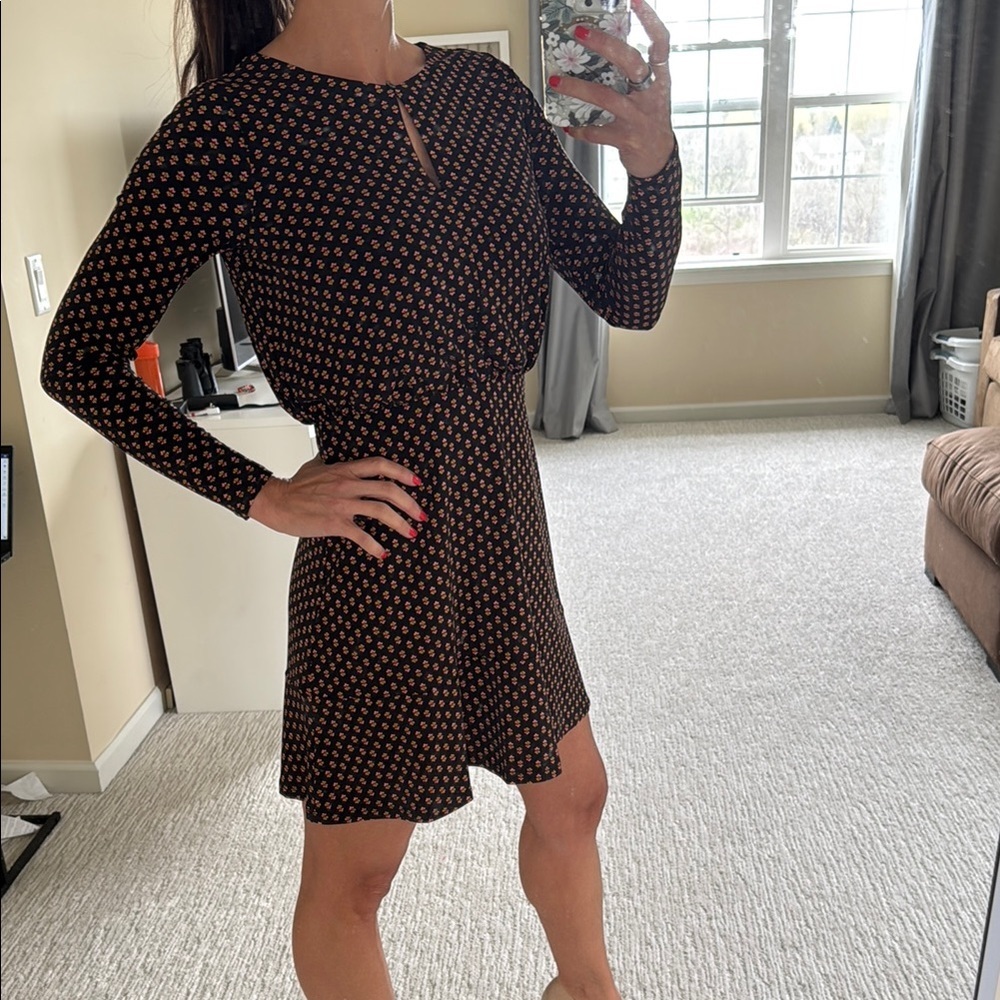 Loft Silky Black and Red Patterned Dress